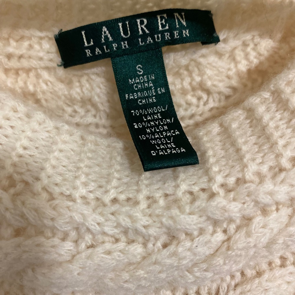 Lauren Ralph Lauren Sweater Dress Coquette Womens S Cream Cable Knit Midi Wool - Picture 7 of 7